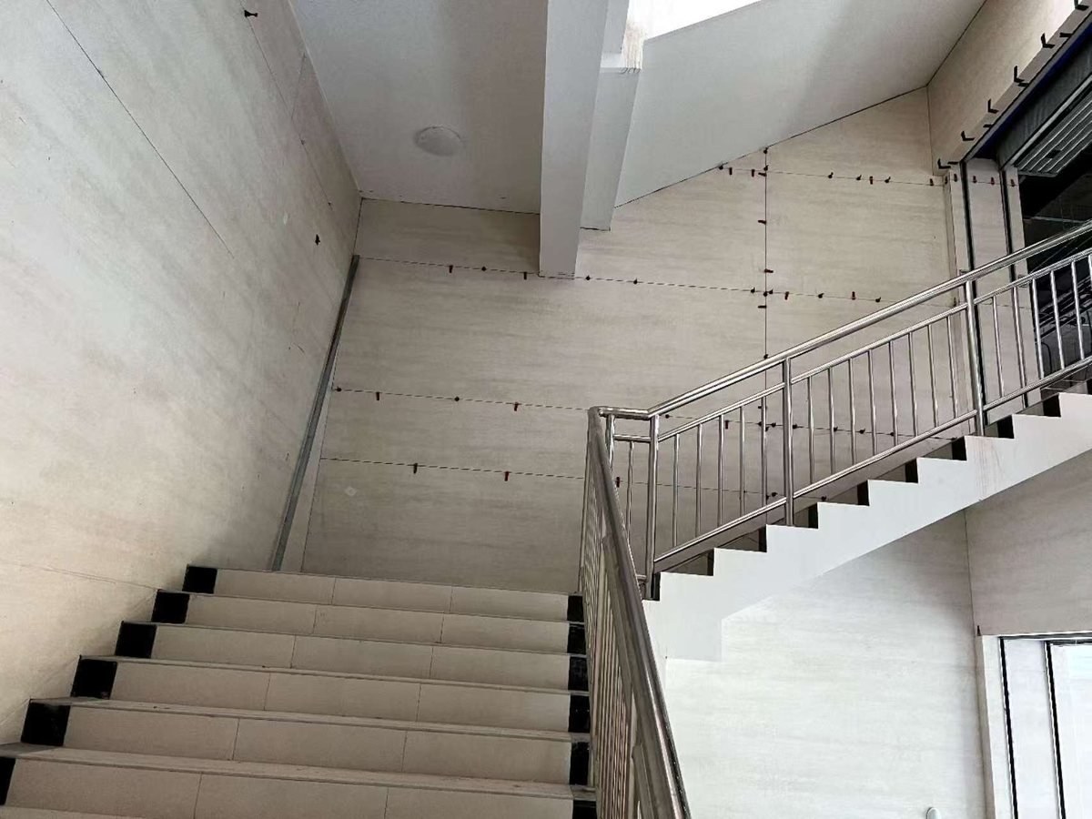 Sintered stone stair and wall cladding detail